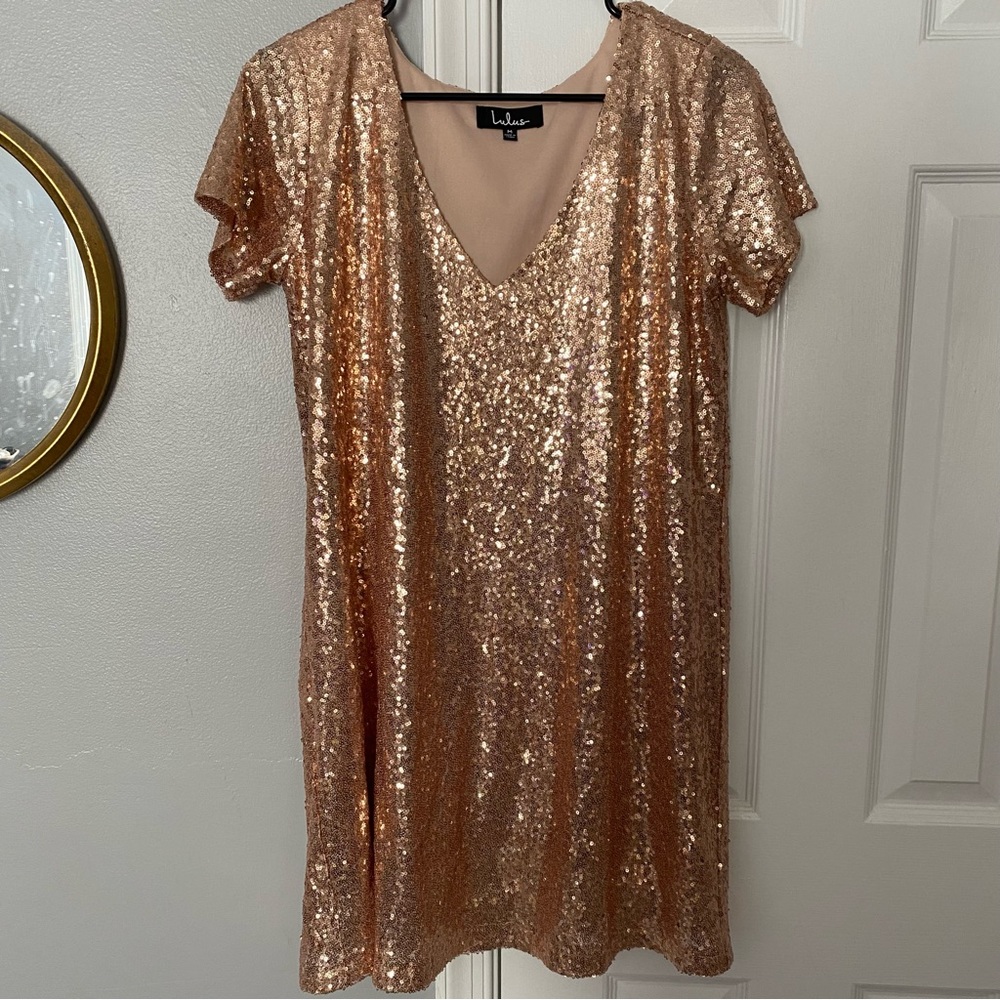 Lulu’s Rose Gold Light Up the Night Sequin Dress